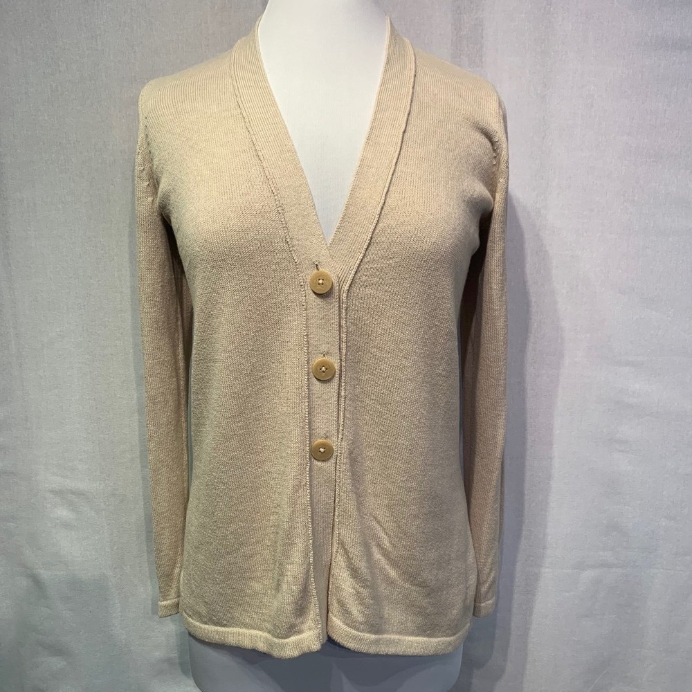 J. Jill Cardigan Women's XS Beige Wool Silk Blend Button front v-neck boyfriend